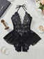 Plus Size 4XL Erotic Backless Deep V Sexy Lingerie Transparent Floral Lace Women Night Dress Teddy Babydoll Crotchless Underwear