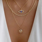 Boho Lucky Multi-layers Crystal Evil Eye Pendant Necklace For Women Geometric Round Charm Clavicle Chain Beach Jewelry
