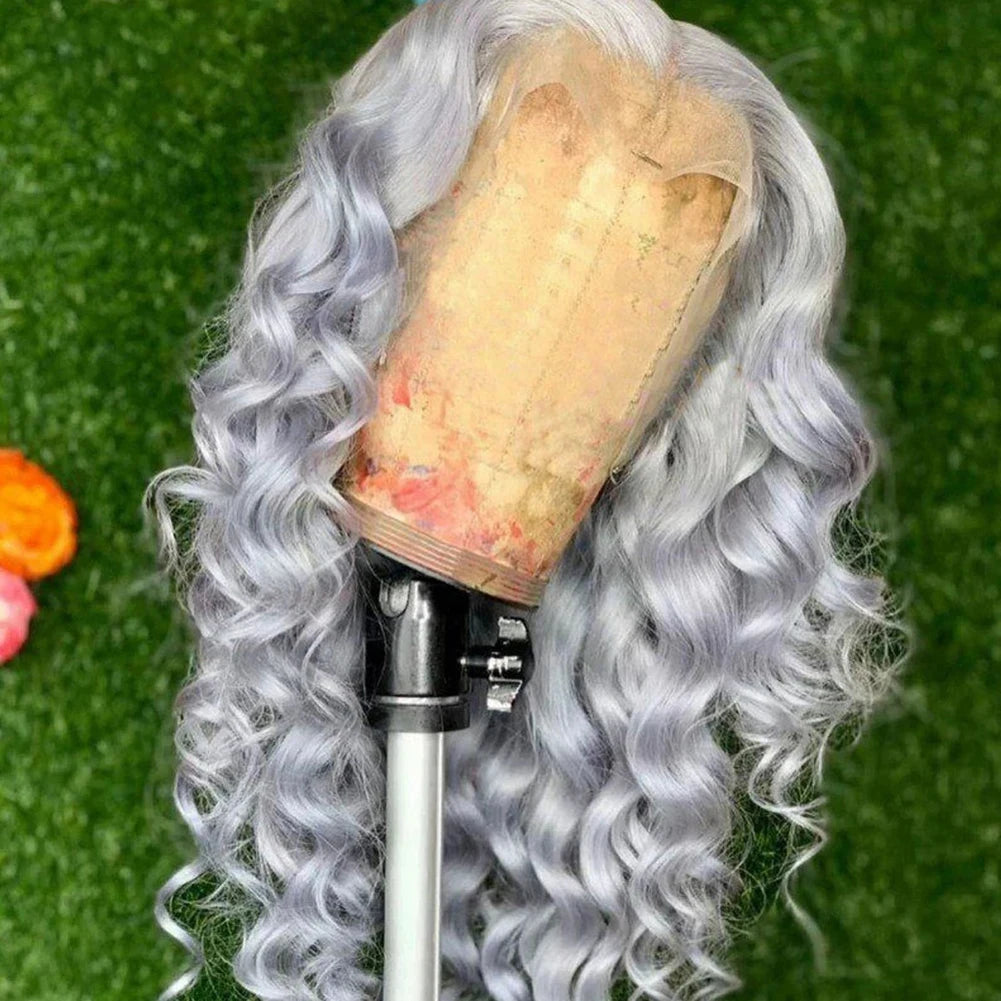 Charisma Synthetic Lace Front Wigs For Women Long Curly Lace Front Wig Natural Hairline Pre Plucked Pink Grey Wig Cosplay