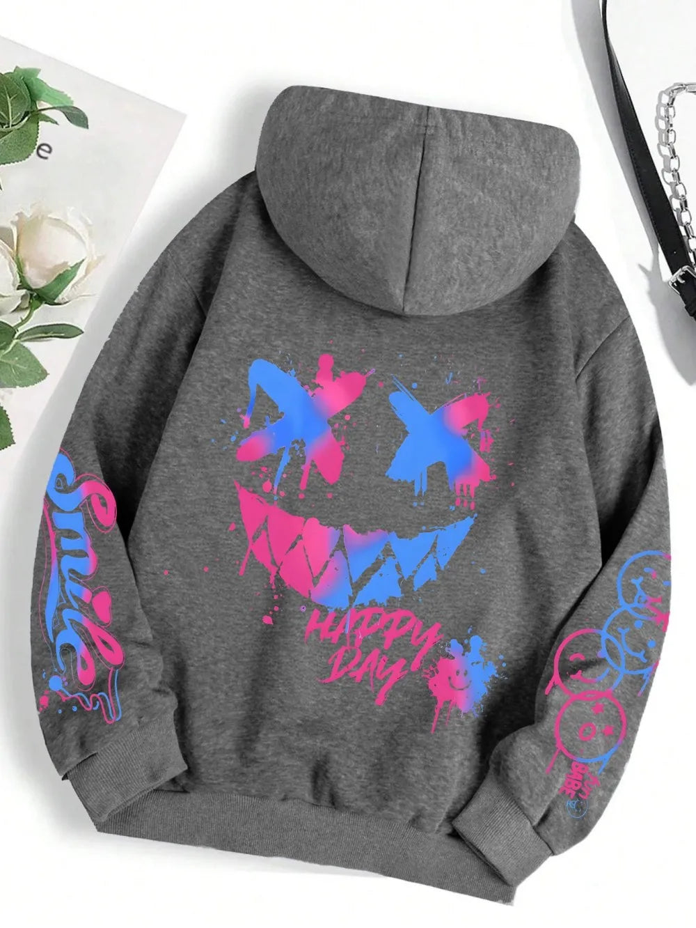 New autumn men's personalized smiling face print comfortable breathable hooded sweatshirt outdoor street fashion hooded sweatshi