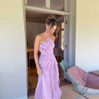 Chic Elegant Lotus Edge Maxi Dress Slim Fit Backless Lace Up Halter Robes Sleeveless Party Vestidos 2026 Nw Lady Vacation Gowns