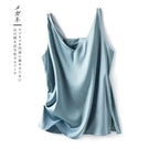 Woman T-shirts Elegant SILK Satin Blouse Sleeveless Female Summer 2026 Casual Loose Tanks and Camis Solid Green Tops for Women
