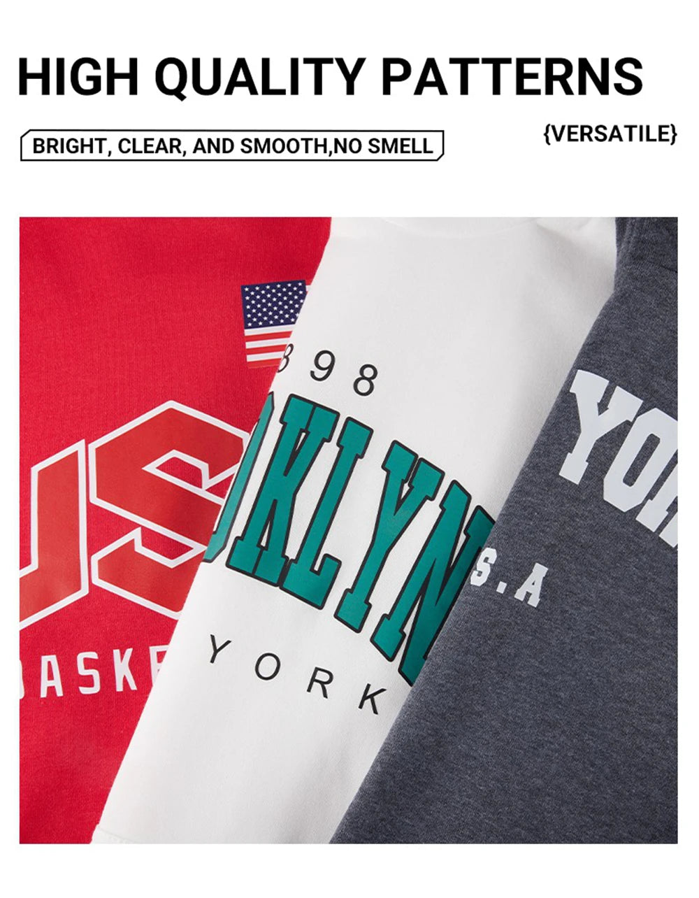 Brooklyn Nyc Letter Printed Soft Sweatshirts Street Fleece Pullovers Autumn Fashion Streetwears All-Match Crewneck Men Hoodies