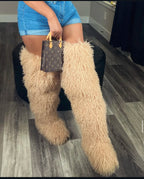 Women's Thigh High Mongolian Boots High Boots Winter New Fox Fur Snow Boots  Women's Boots Leg Warm Boots Non-Slip Soles