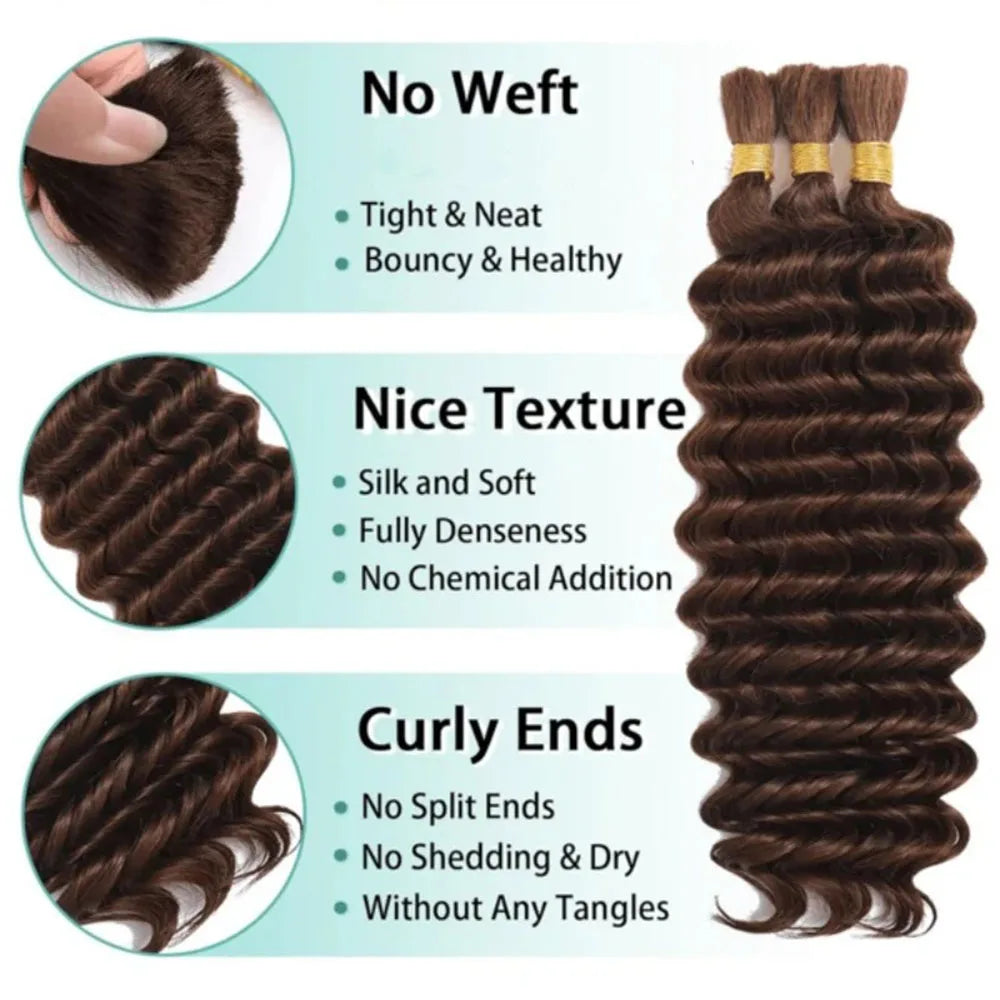 Human Hair Bulk For Braiding 2 Bundles Deep Wave Human Hair Extensions Human Braiding Hair For Boho Braids Water Wave Curly Hair