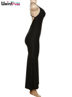 Weird Puss Sexy Backless Women Evening Maxi Dress Folds V-Neck Sleeveless Coquette Elegant Mermaid Matching Banquet Prom Bodycon