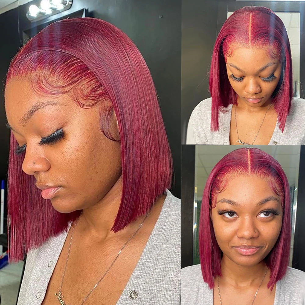 Bob Wig Human Hair 13X4 HD Lace Frontal Short Straight Lace Front Bob Wigs for Black Women Human Hair Wine Red 99J Burgundy Secondary image