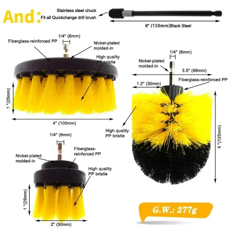 Electric Scrubber Brush Drill Attachment Kit Power Cleaning Brushes For Carpet Glass Auto Tires Nylon Bristle Heads 2 3.5 4 Inch