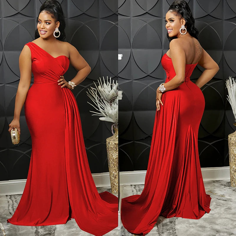 Sexy One Shoulder Elegant Evening Dresses for Women Party Night Mermaid Dress Backless Side Split Bodycon Long Dress Vestidos