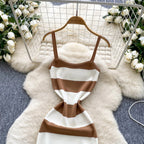 Lady New Stripes Ins Fashion Sexy Package Hips Bodycon Dress  Summer Knitted Spaghetti Straps Outfits Maxi Long Women Dress
