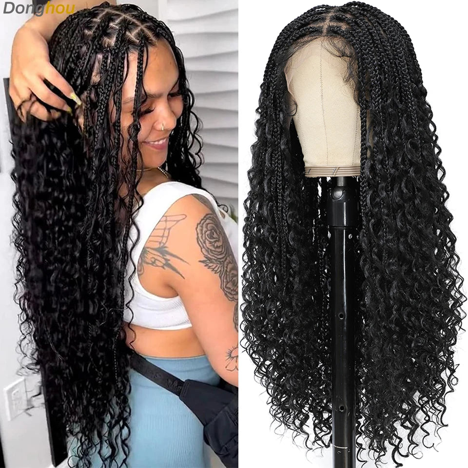Donghou 24Inch Lace Front Boho Braided Wigs for Women Knotless Braid Wig Natural Hairline Box Braid wigs Premium Lightweight Wig