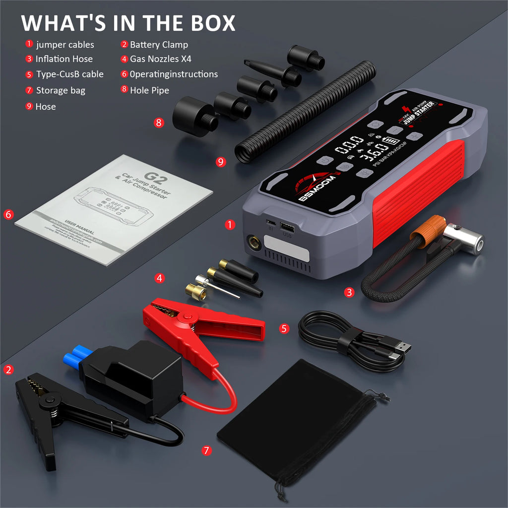 Car Jump Starter With Air Compressor Jump Starter Power Bank Portable Battery Starter 150PSI Air Pump With LED Light