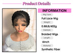 Short Full Lace Braiding Wig Synthetic Cornrow Knotless Box Braided Wigs Natural African Bantu Braids Wig for Black Women