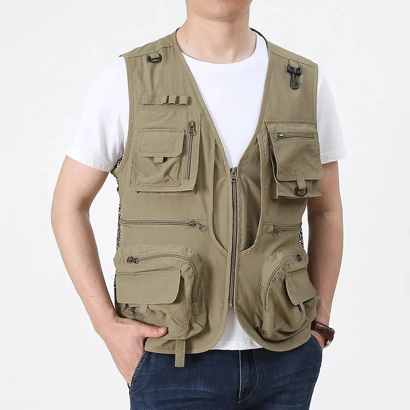 2026 New Men's Vest Tactical Webbed Gear Coat Summer Photographer Waistcoat Tool Many Pocket Mesh Work Sleeveless Jacket Male