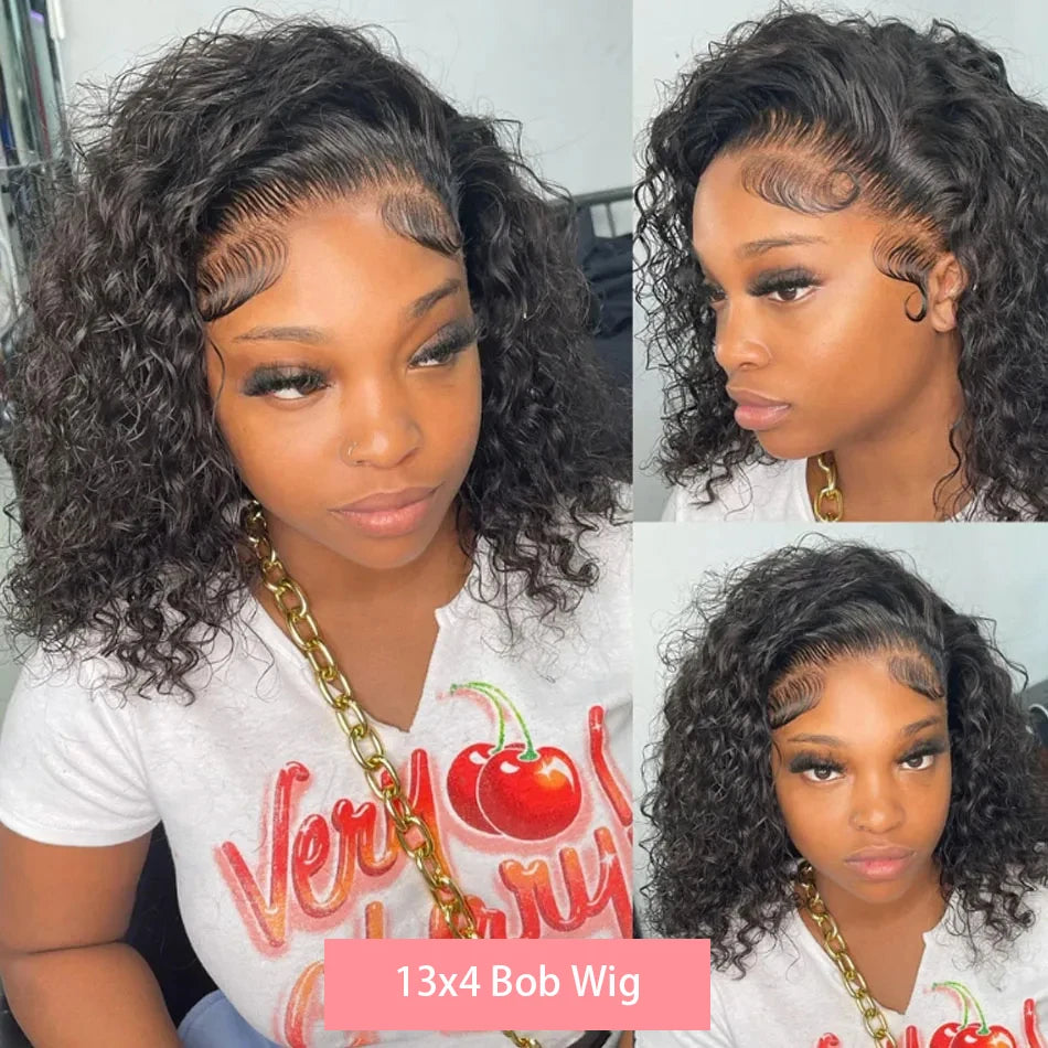 230% Curly Deep Wave 13x4 HD Lace Front Wigs Short Bob Wig 14 16 Inch Brazilian 100% Human Hair 4x4 Transparent Lace Frontal Wig Secondary image