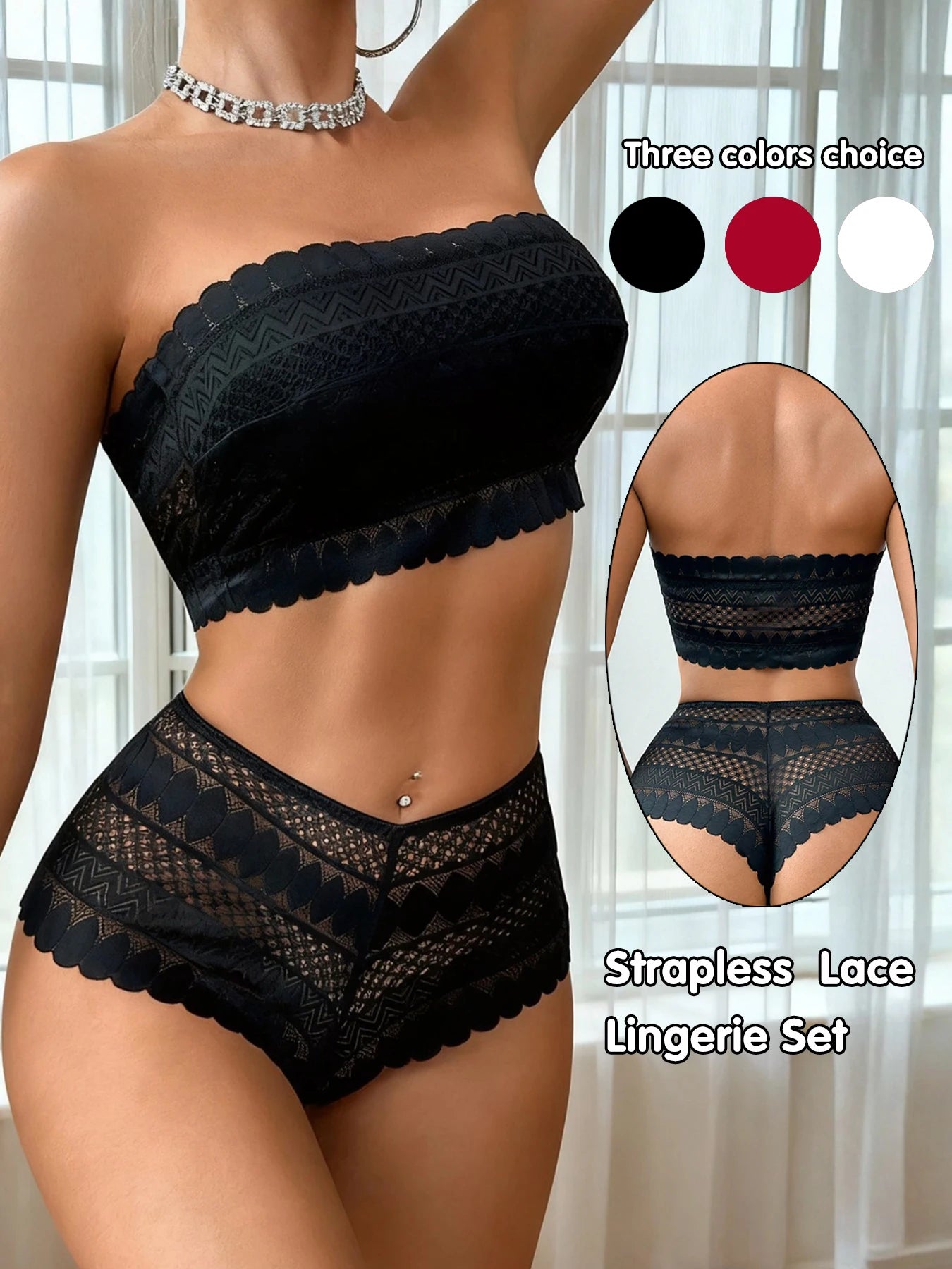 Strapless Bralette Set Lace Wireless Unpadded Bra and Panties Set for Women Comfortable Seamless Lingerie for Wedding S-XL Main image