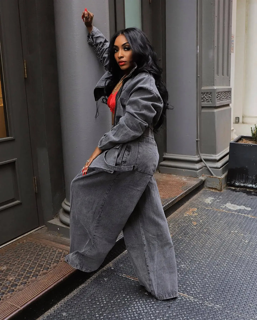 Denim Two Piece Sets Women Coat Jacket Wide Leg Pants Jeans Suits Matching Sets Trousers Outfits 2025/2026 Y2k Streetwear Party