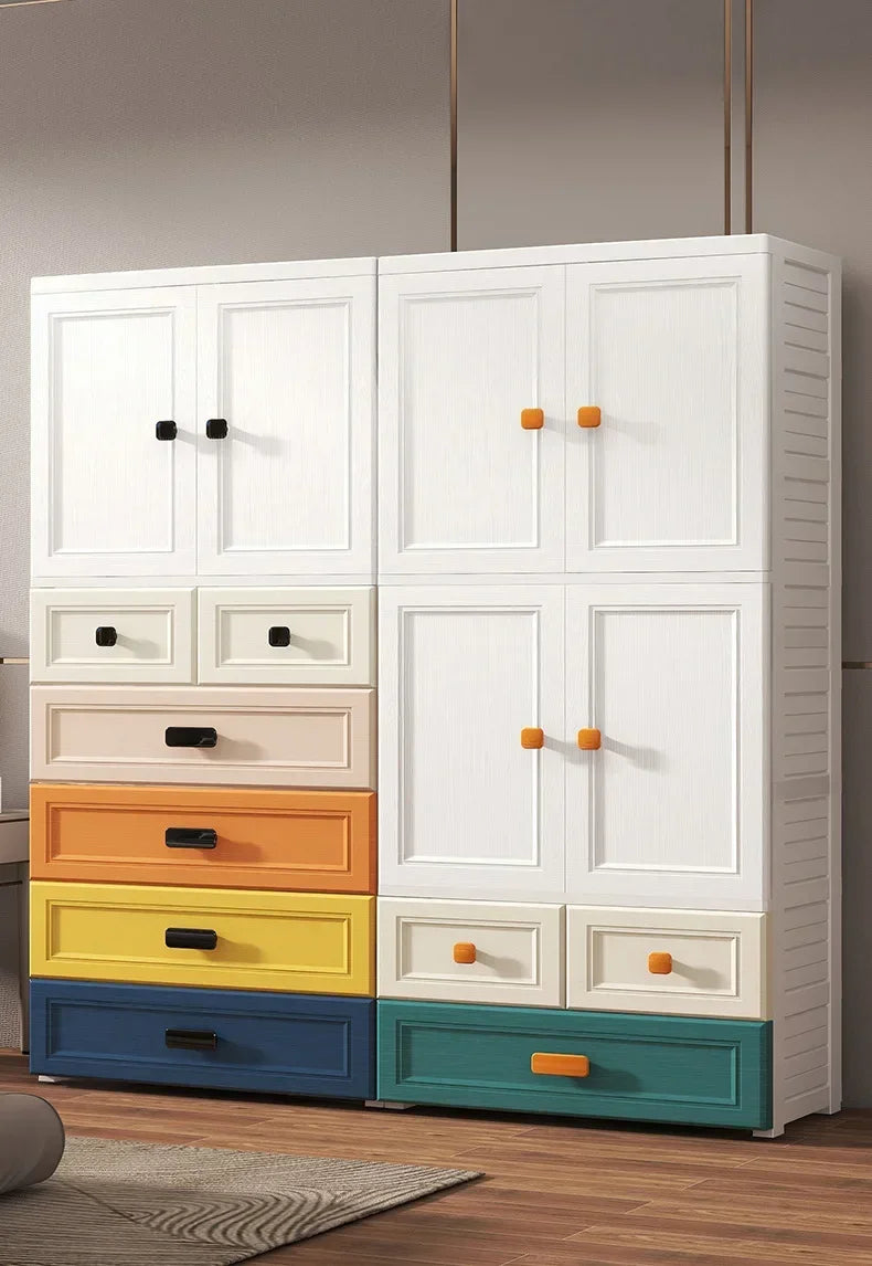 New model 70-Face wide thickened wardrobe simple bedroom plastic cabinet double door drawer type clothes hanging storage cabinet