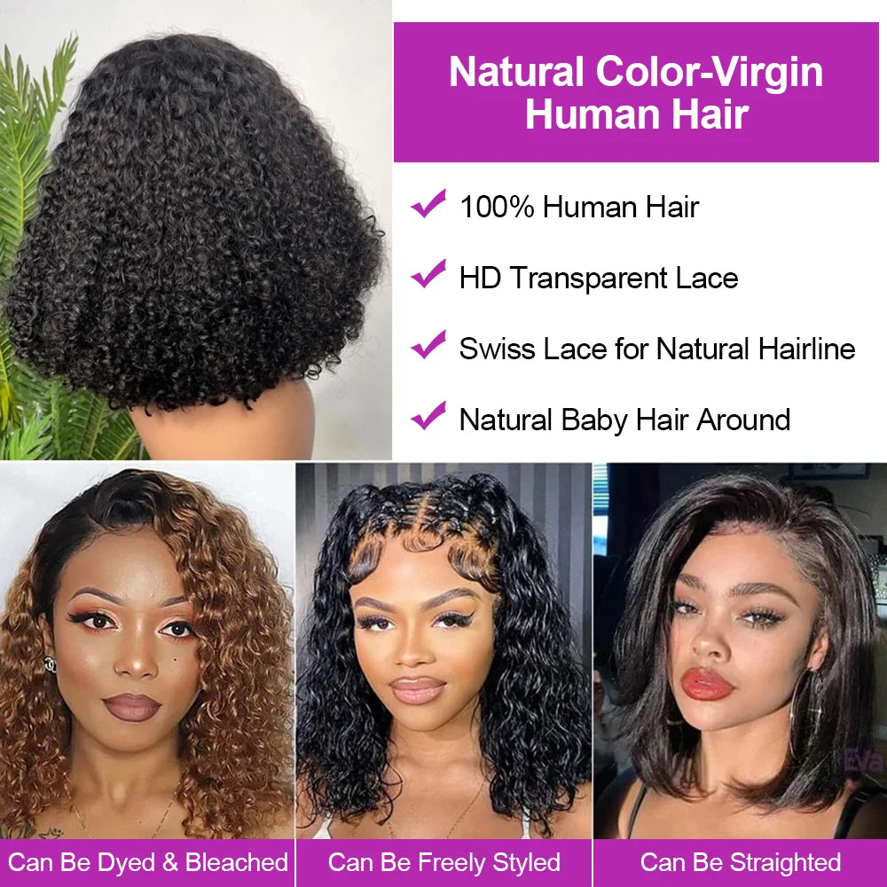 Short Bob Deep Wave Lace Frontal Wig PrePlucked 13x4 13x6 Lace Front Wig Peruvian Curly Human Hair Bob Wigs For Women and Girls