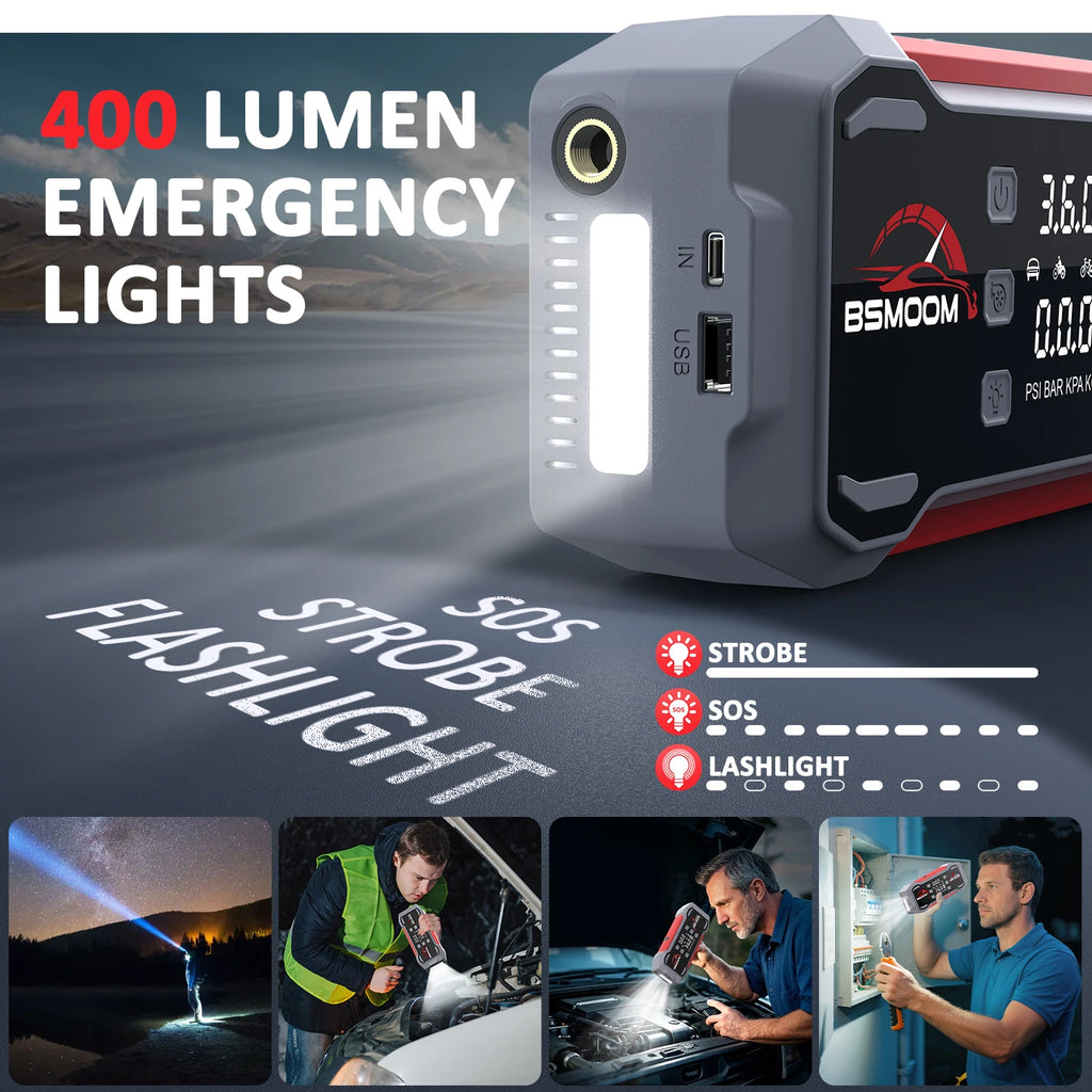 Car Jump Starter With Air Compressor Jump Starter Power Bank Portable Battery Starter 150PSI Air Pump With LED Light