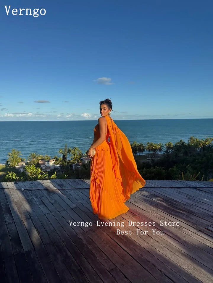 Verngo Orange Chiffon Evening Dress Strapless A Line Scarf Prom Party Gowns Women Elegant Saudi Arabia Party Dress Customized 2026