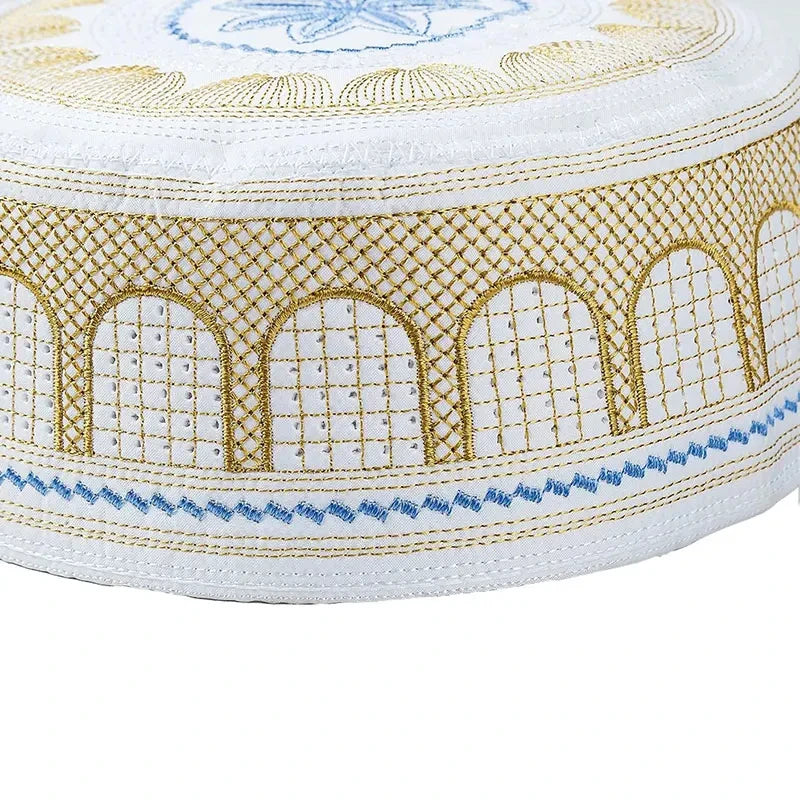 New Muslim Men Prayer Cap Hat Cotton Embroidery Saudi Arabia Islamic Hat Cap Men Headscarf Topkippot Turban  Leisure Saudi Cap