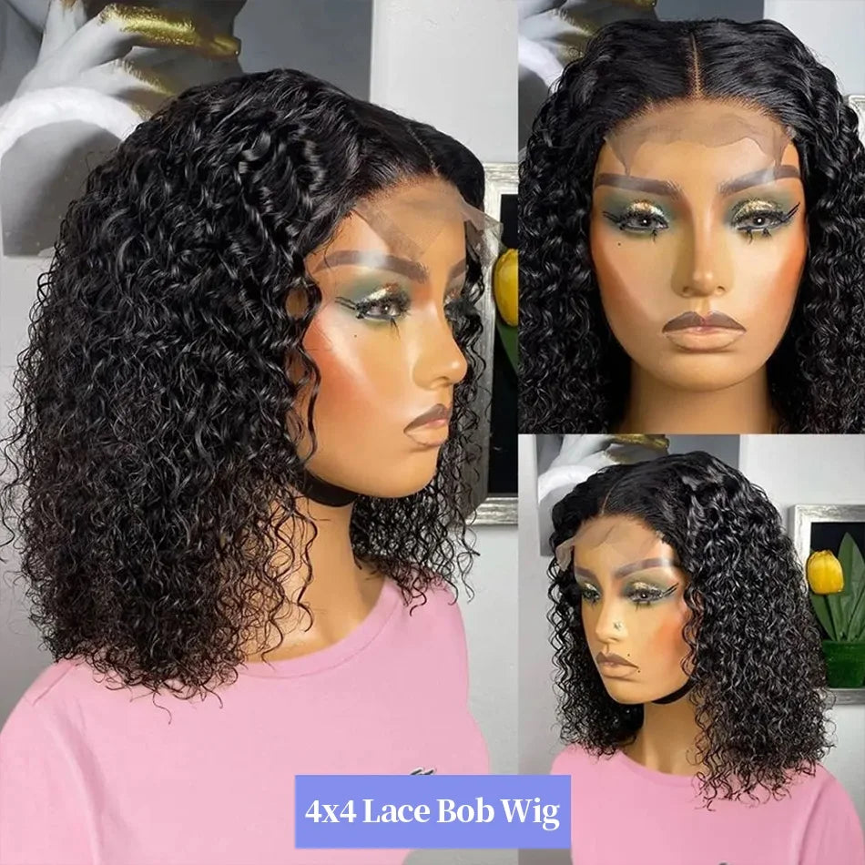 Deep Wave Bob Lace Front Human Hair Wigs Short Bob Wig 13x4 4x4 Lace Frontal Wigs Brazilian Black Pre Plucked Curly Human Hair