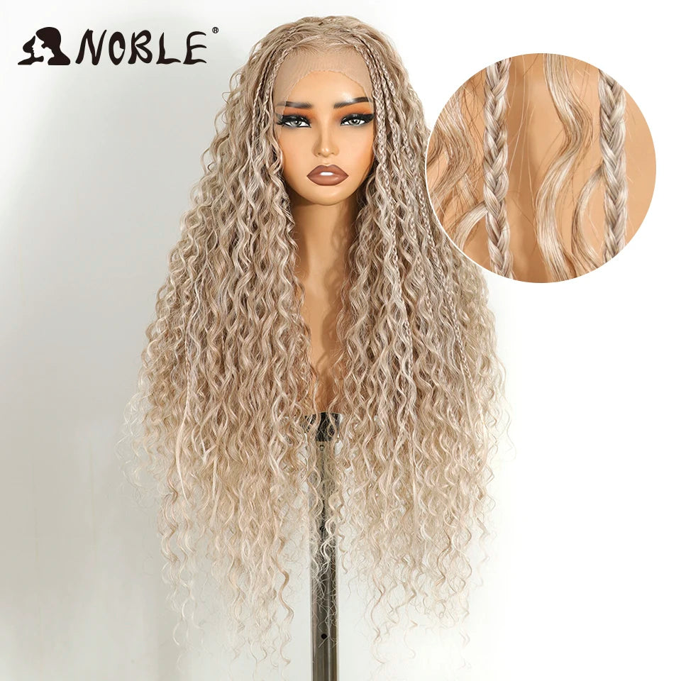 Noble Synthetic Lace Frontal Wig Twist Braided Wigs 13X4 Box Braided Lace Wig For Black Women Faux Locs Wig Goddess Braids Wigs