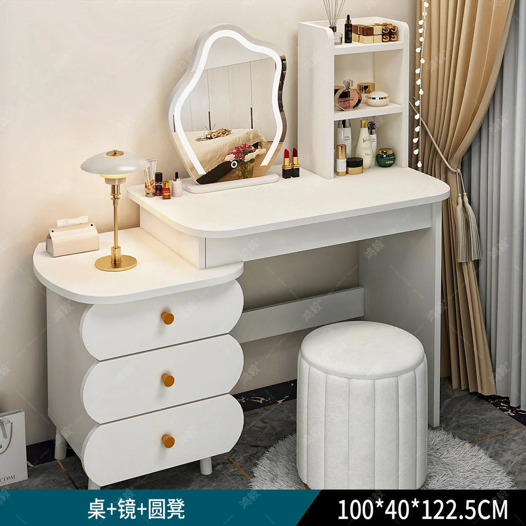 Bedroom Mirror Dressing Table Desk White Drawers Light Makeup Vanity Wood Room Penteadeira Com Espelho Dresser Furniture
