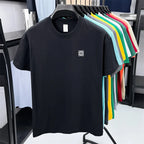 Summer Luxury 100%cotton Man Short-Sleeved T-Shirt Round Neck Delicate Embroidery Absorb Sweat Ventilate Leisure Men's Clothing
