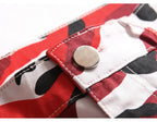 Men Red Camouflage Print Jeans Casual Slim Straight Pants Contrast Color Streetwear Trousers