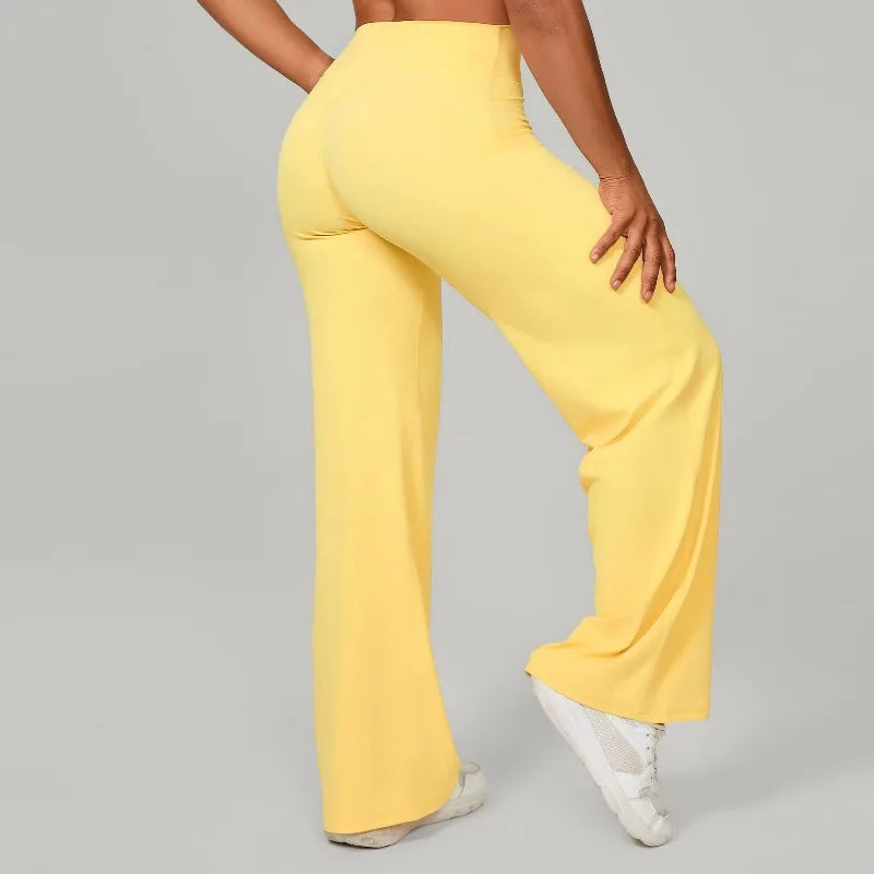 Women's New Pilates Straight Leg Yoga Pants Hip Lifting Tight Fitting Wide Leg Pants Outdoor Sports Running Casual Fitness Pants