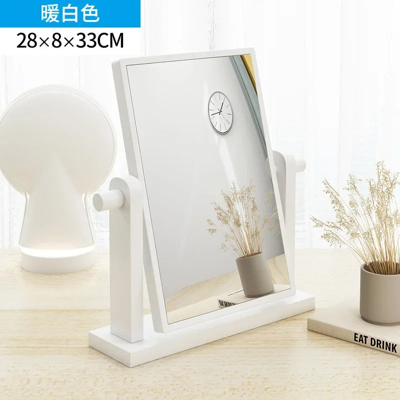 Dresser Vanity Makeup Mirror with Wood Stand, 360 Degree Rotating Compact Cosmetic Mirror, Portable Counter-top Mirror Bath Gift