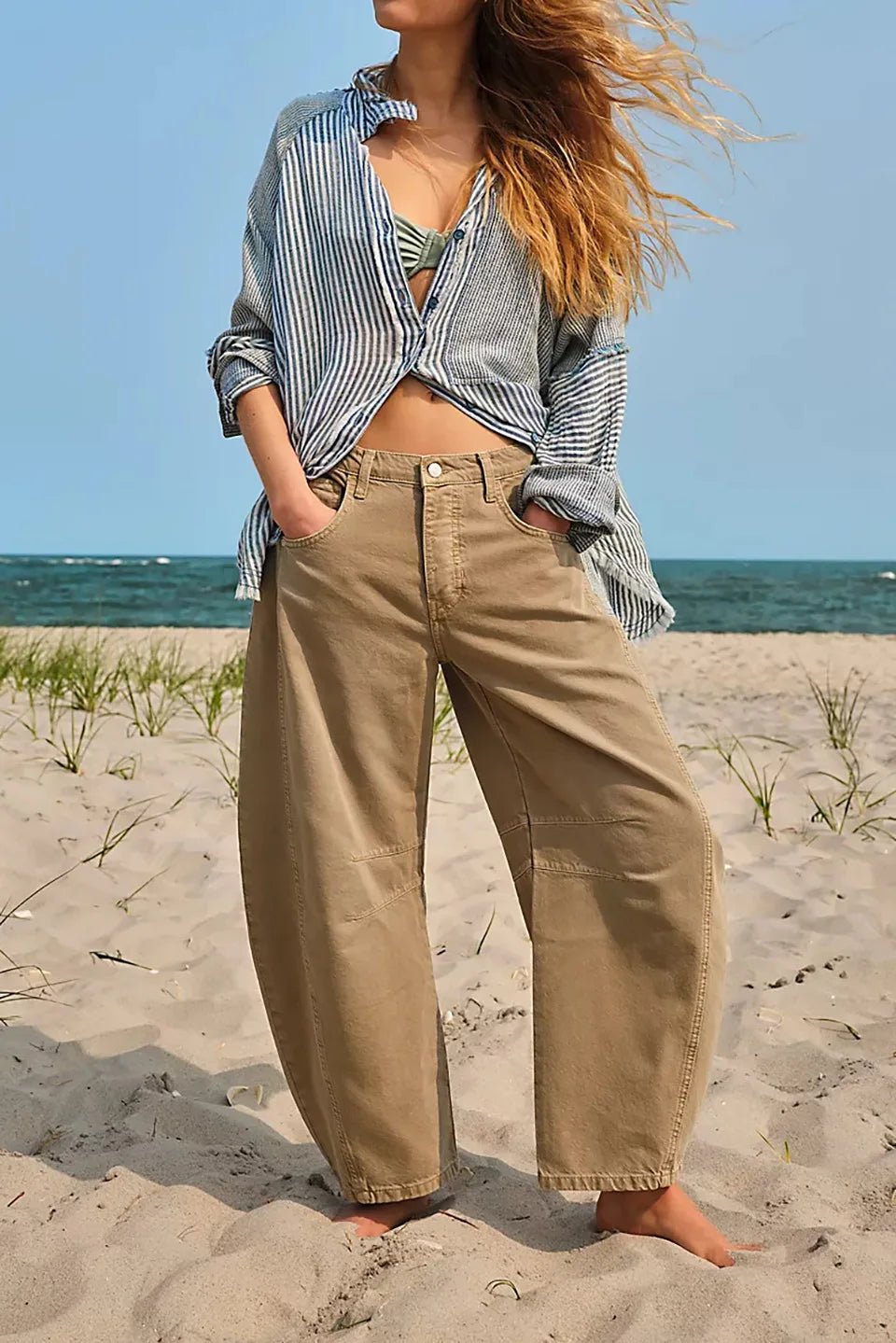 Midiross High Stretch Mid-Rise Barrel Jeans Fashion wide Leg Shape Women Casual Baggy Mid Waist Denim Pants