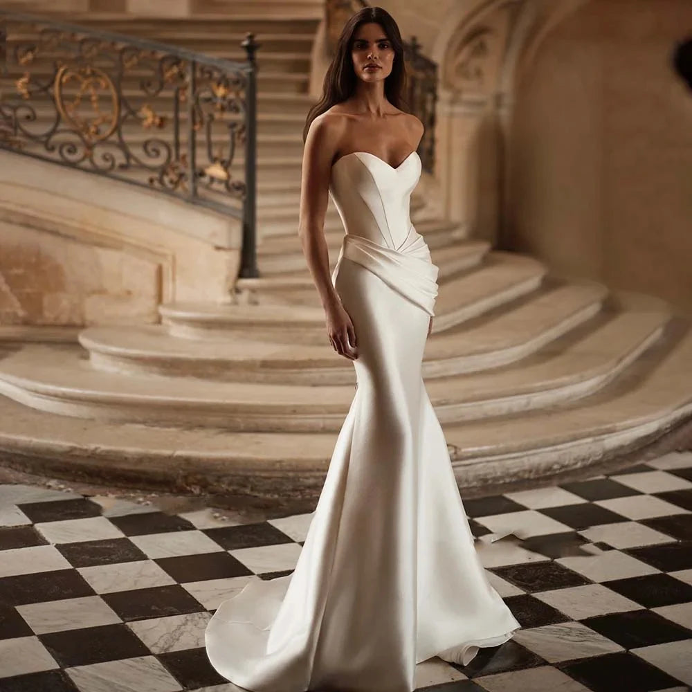 Luminous Mermaid Wedding Dresses Elegant Sweetheart Collar Bridal Gowns Sleeveless Backless Princess Vestido De Novia Customized