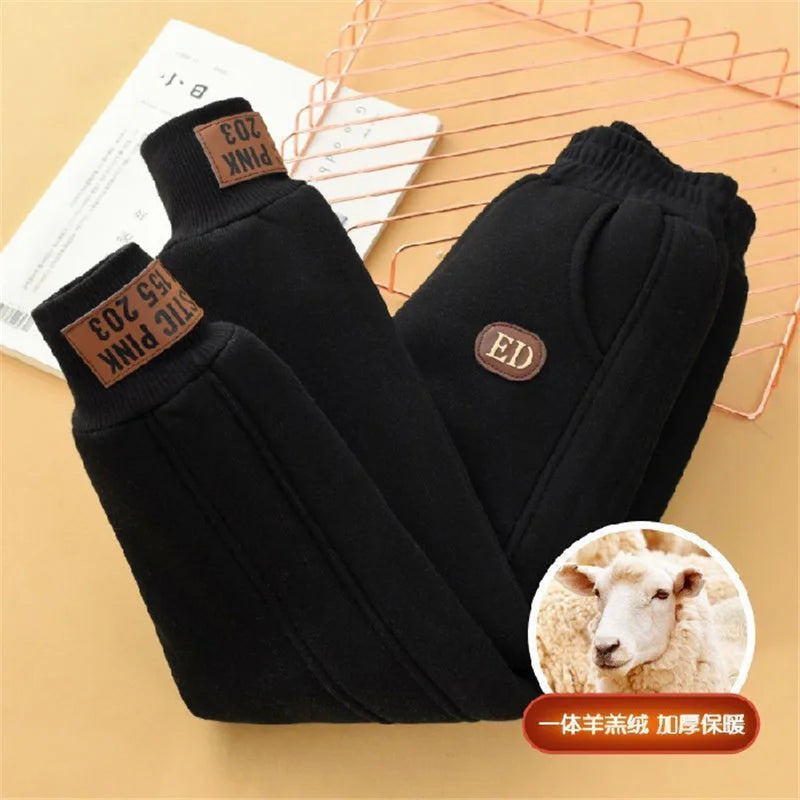 2026 Children Thick Cotton Pants Winter Boys Girls Padded Plush Velvet Trousers Big Kids Lamb Wool Warm Snow Pants 4-14 Years