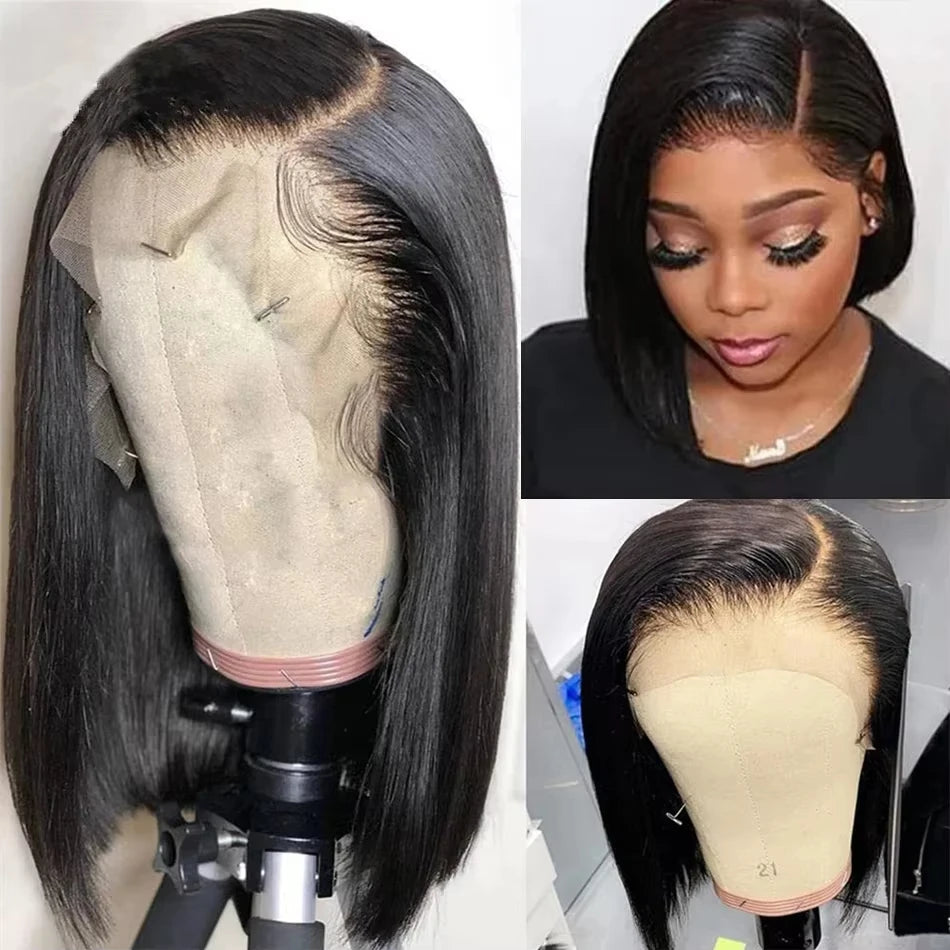 250% Human Hair Wigs Brazilian Remy Bone Straight Short Bob Wig For Women 14 Inch 13x6 Straight Lace Frontal Bob Wig Pre Plucked