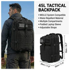 Men 45L Tactical Hiking Backpack Molle Mountaineering Water Resistant Outdoor Camping Trekking Backpacking Bushcraft Travel Rucksack Bug Out Bag Survival Emergency Large Capacity Climbing Cycling Daypack Women Durable Wear Re