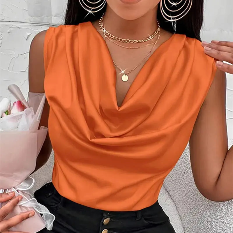 Basic Women Silk-Like Satin Tank Tops Vest Summer Sexy Camis Tank For Ladies Strappy Camisole Top Shirts Grunge Femme Cowl Neck Main image