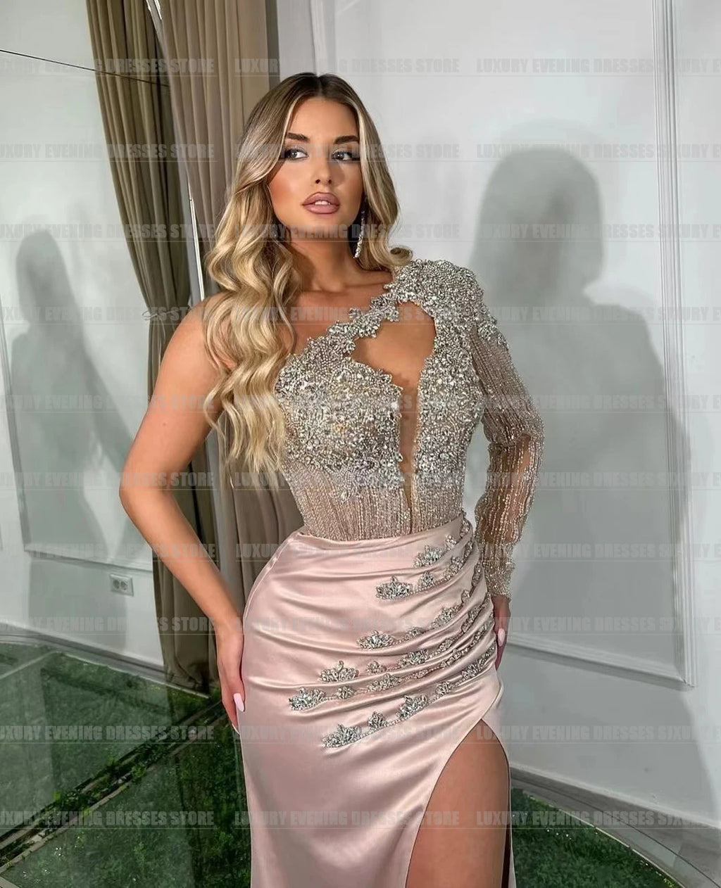 Luxury Sequined Appliques Evening Dresses Woman's Mermaid Sweetheart Sexy High Split Prom Gowns Formal Customized
