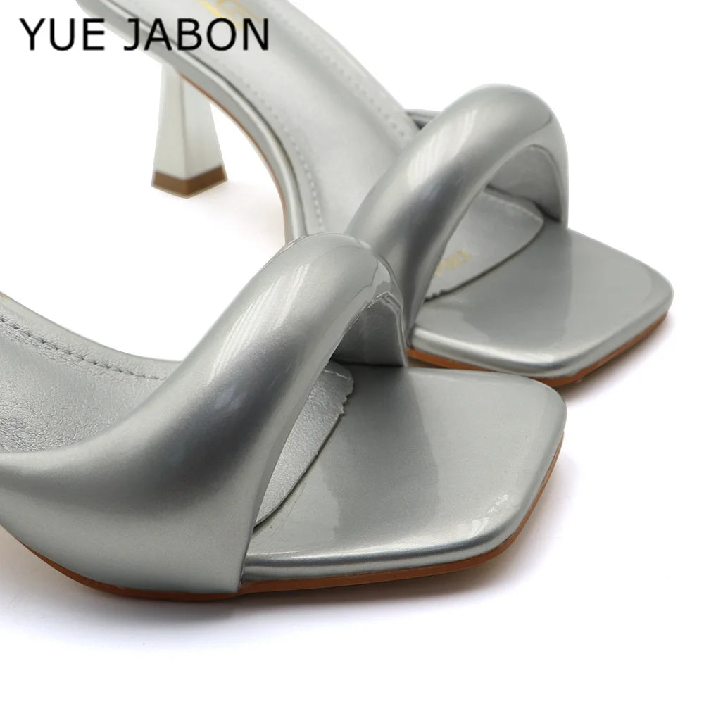 Black Red High Heel Slippers Women Open Toe Slingback Sandals Female Pumps Square Toe Summer Simple Designer Heeled Sandals