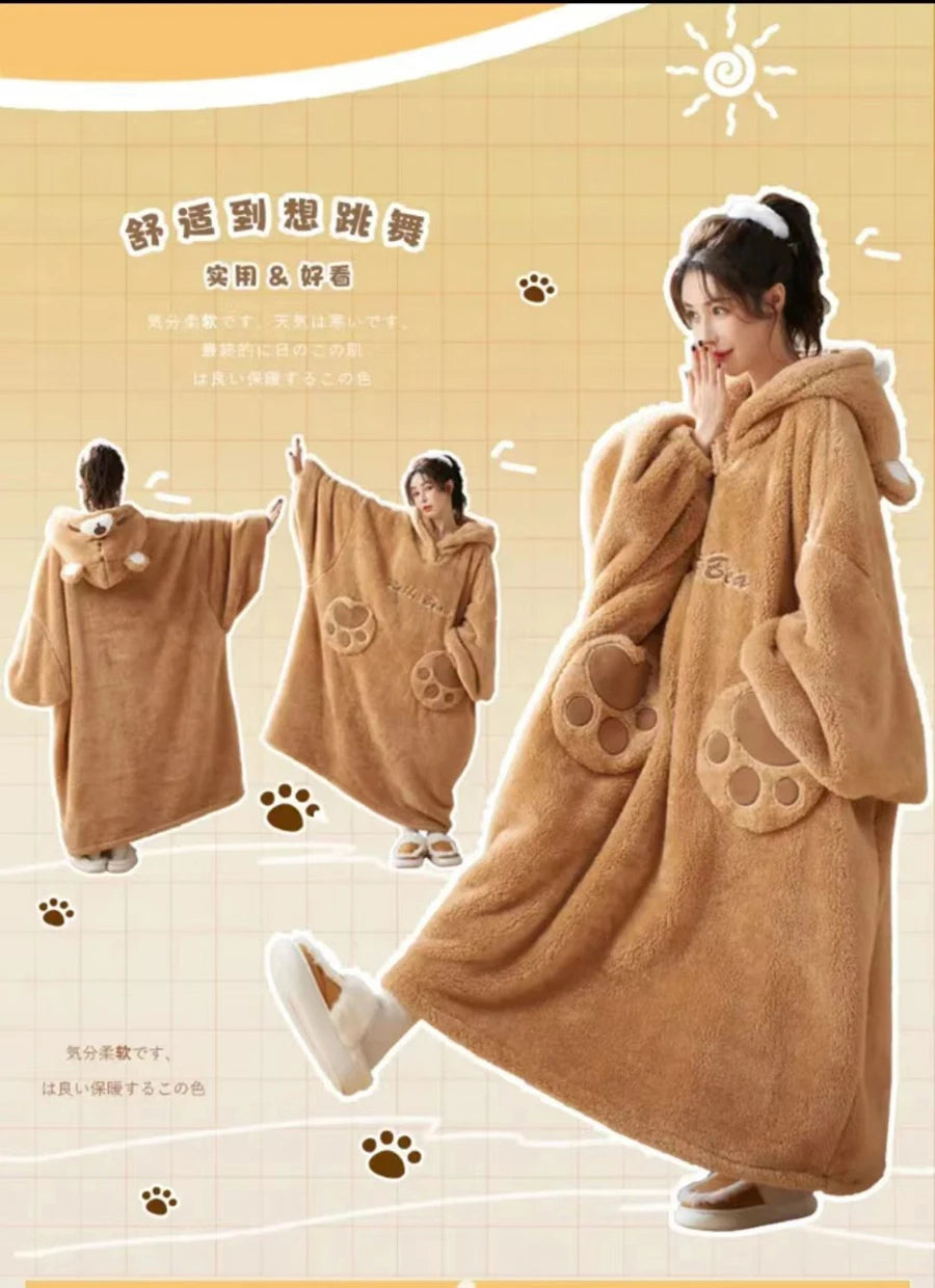WOSTAR Winter soft Sherpa blanket with sleeves Pocket Hooded wearable Blankets Ultra Plush Outdoor Warm Flannel hoodie Blanket