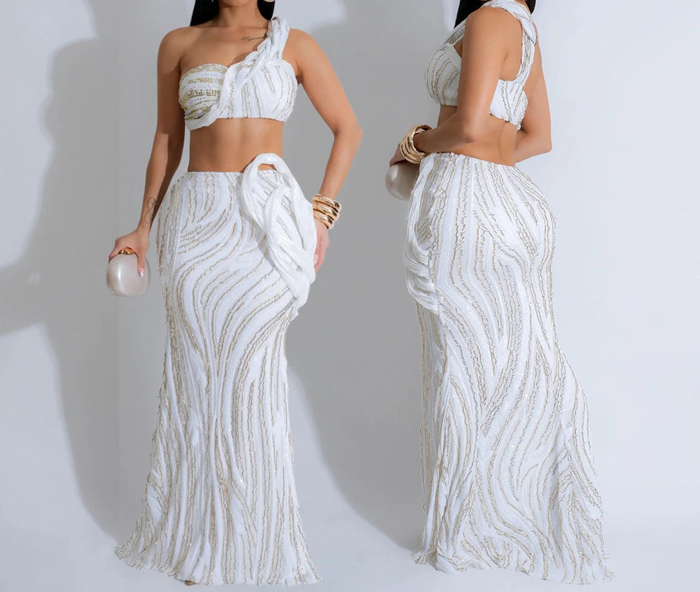 Sexy One-shoulder Long Summer Dress Sequin Birthday Holiday Elegant Party Evening Dresses Luxury Womens Prom Dresses XSY29