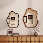 Irregular Wall Mirror Wavy Wooden Framed Modern Bohemian Decorative Mirror for Bathroom Bedroom Living Room Entryway