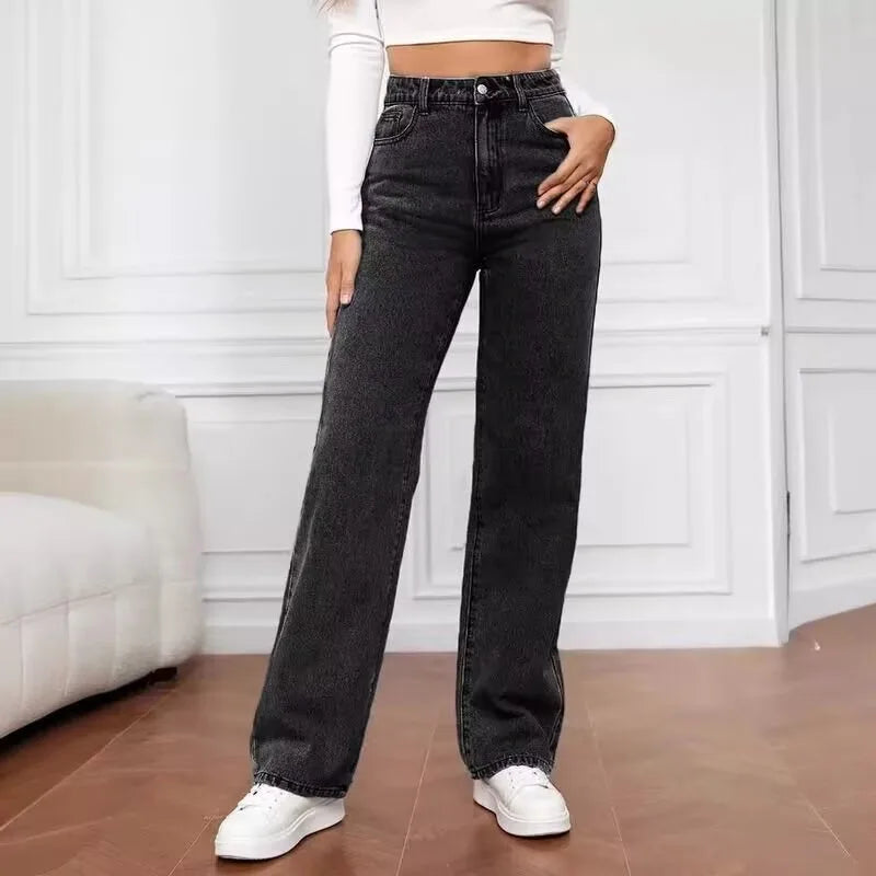 2026 New High Waist Wide Leg Jeans Women Vintage Washed Loose Straight Denim Pants Streetwear Casual Baggy