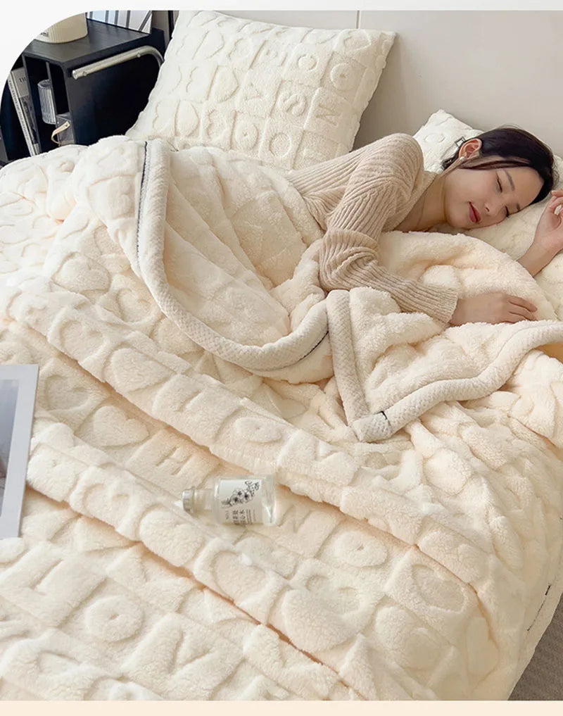 Solid Color Taffeta Velvet Carved Blanket Thick Double-Sided Plush Multifunctional Blanket Office Nap Quilt for All Seasons