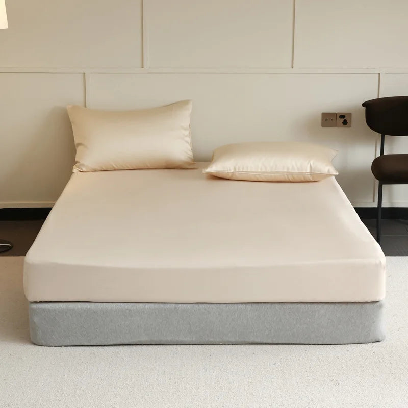 Mulberry Silk Fitted Bed Sheet with Elastic Bands Luxury Mattress Cover Single Double King Queen Size Bed Cover 100/140/200/220