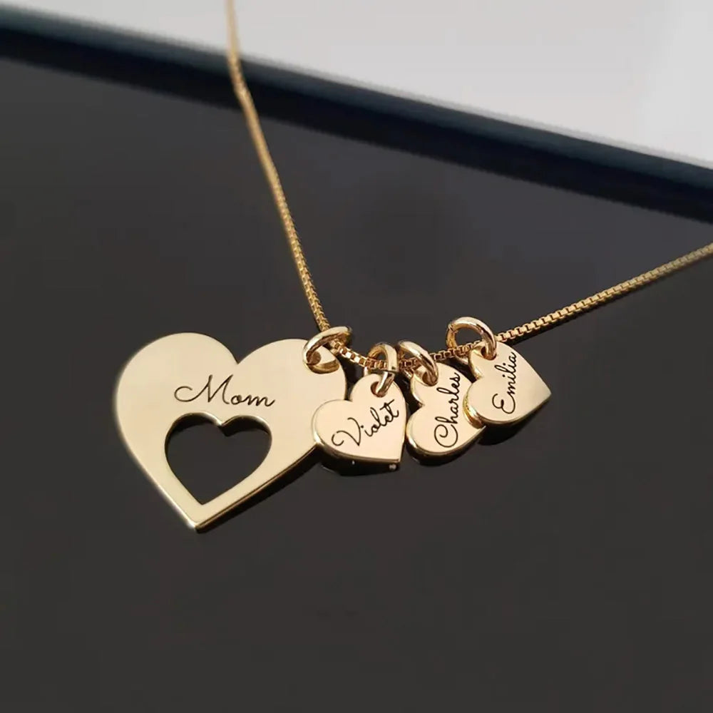 Personalized Name Hearts Necklace For Mom Engraved With Multiple Kids Names Customized Stainless Steel Jewelry Mother's Day Gift Main image