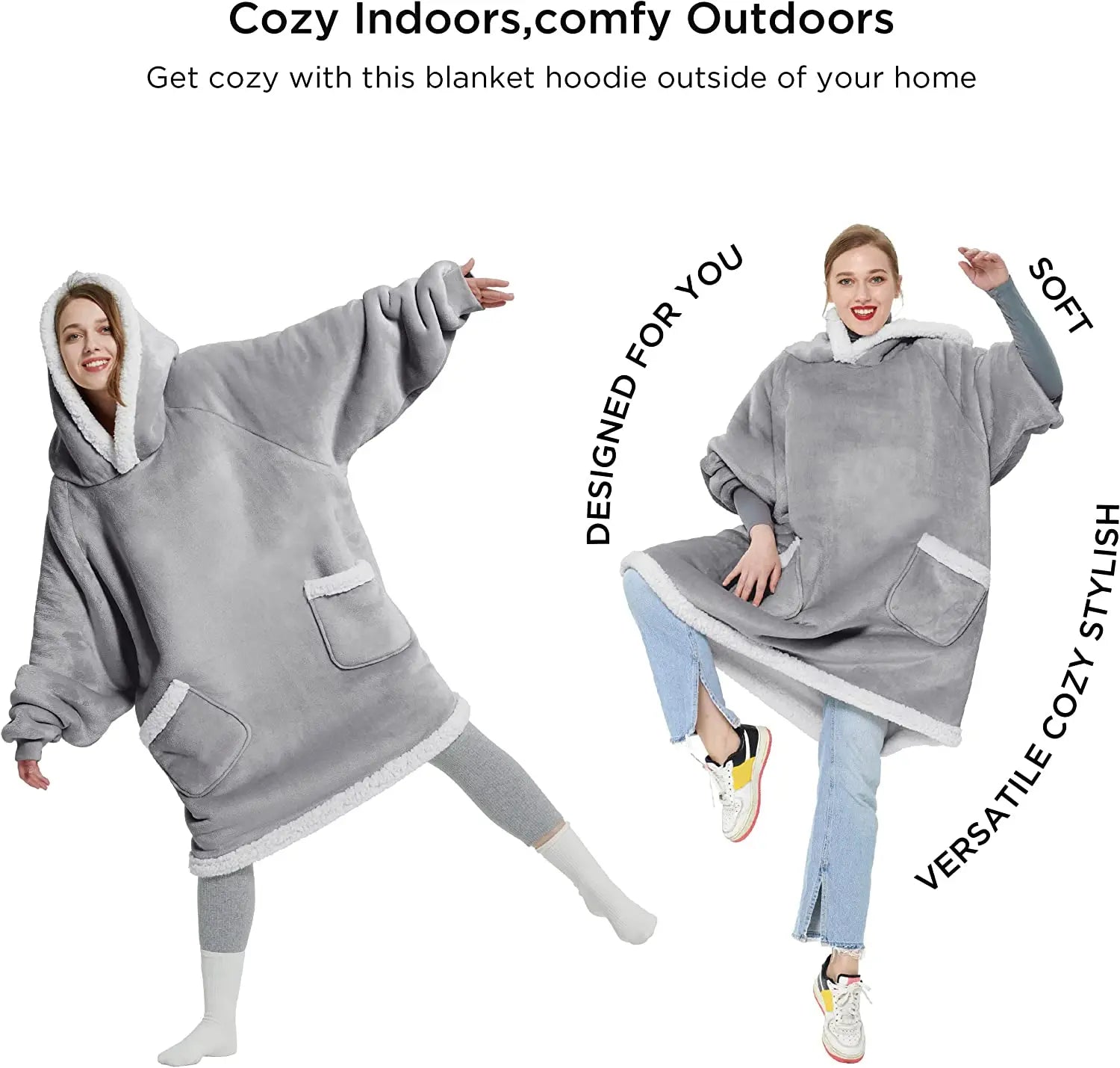 Wearable Blanket Hoodie Sherpa Fleece Hooded Blanket for Adult as A Gift Warm Comfortable Blanket Sweatshirt with Giant Pocket Secondary image