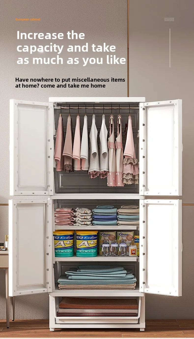 New model 70-Face wide thickened wardrobe simple bedroom plastic cabinet double door drawer type clothes hanging storage cabinet
